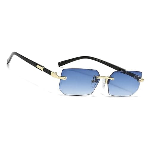 Image of MEGAVOW Rimless Tinted Sunglasses for Women Men, Lightweight Rectangle Frameless Glasses UV400 Protection, Stylish Square Sun Shades for Retro 90s Party Driving Outdoor Activities