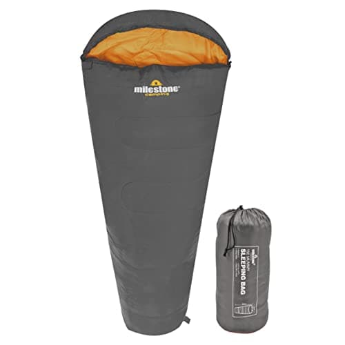 Image of Milestone Camping 27000 Grey & Orange Single Mummy Sleeping Bag/Comfortable and Portable/Carry Sack/Water Resistant / 2 Season