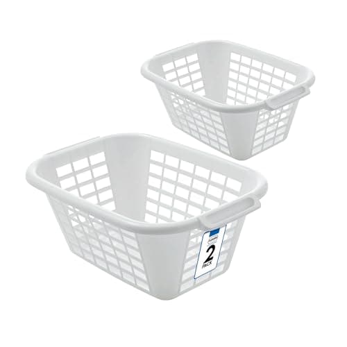 Image of Addis 40L Laundry Basket White, Strong Plastic Washing Basket with Carry Handles, Ventilated Clothes Hamper for Home, Bathroom & Utility, Pack of 2