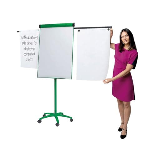 Image of Wonderwall Mobile Magnetic Flipchart Easel, A1, 1000 x 680 mm, Dry-wipe Whiteboard, 2 Extendable Side Arms, Green Frame - Ideal for School, Office, Training, Presentation