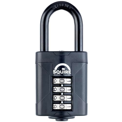 Image of Squire Heavy Duty Padlock (CP50/1.5) - Toughest Steel 1.5" Long Shackle 4 Wheel 50mm wide Combination Padlock (Black) - Alloy Steel for Corrosion Resistance Weatherproof Lock for Home, School & Garage