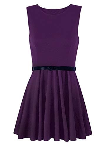 Image of Colop Womens Ladies Skater Dress Sleeveless Tailored Belted Dresses Short Party 8-26 (Purple, 8-10)