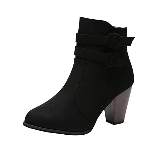 Image of SAUTRV Heels Autumn and Winter Large Boots Fashion Short Boots Women High Heels Warm Women Ankle Boots Women Fancy Cowboy Boots (Black, 6)