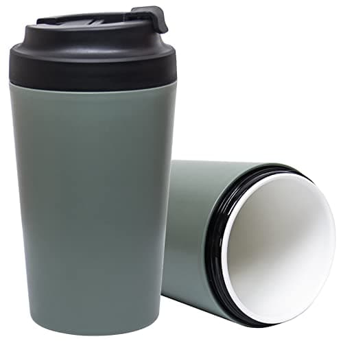 Image of Klaraber Travel Coffee Cup, Ceramic Lined Travel Mug with Leakproof Lid, Insulated & Reusable, Eco-Friendly for Hot & Cold Drinks 350ml (Green)