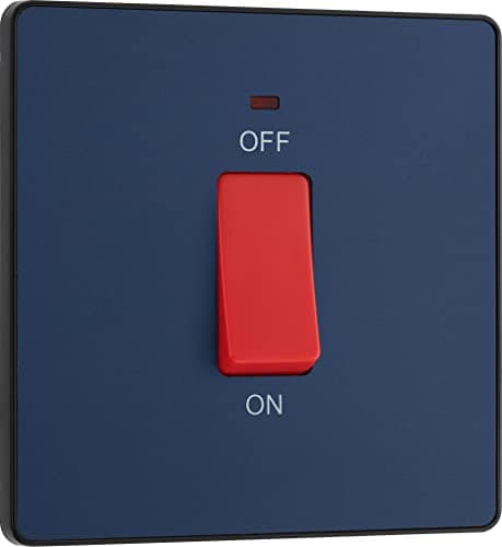 Image of British General Evolve 45A Double Pole Square Switch with LED Indicator, Matt Blue