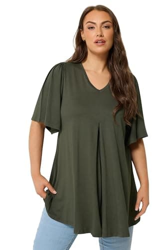 Image of Yours Curve Green Pleat Front Top - Women's - Plus Size Curve