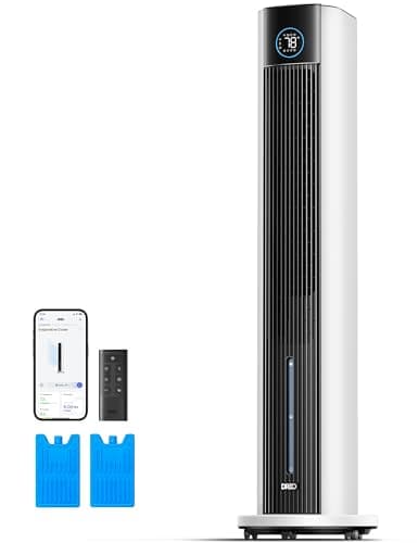 Image of Dreo Evaporative Air Cooler, 43” Cooling Fans that Blow Cold Air, 80° Oscillating, Removable Water Tank, Ice Packs, Remote Control, 4 Speeds, 7H Timer, Swamp Cooler for Bedroom, White