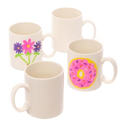 Image of Baker Ross Design Your Own Mugs - Pack of 4, White Porcelain Mugs for Kids To Decorate, Arts and Crafts