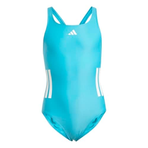 Image of adidas Girl's 3-Stripes C-Back Swimsuit, Lucid Cyan/White, 13-14 Years