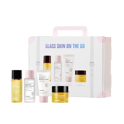 Image of Hanskin Glass Skin On The Go Set, Essential Travel Skincare Set for Glowing Skin on the Plane, Cleansing Oil Skin Essence and Moisturiser [Set of 4/30 ml Each]