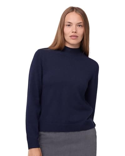 Image of DANISH ENDURANCE Merino Wool Jumper Cashmere Blend, Premium Knit Mock Neck Sweaters for Women, Luxurious Soft Navy L