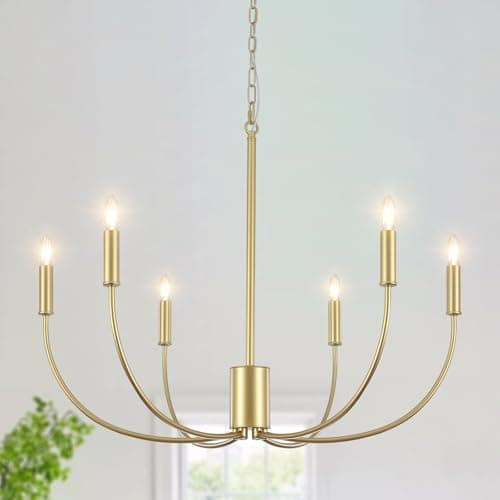 Image of MRHYSWD Gold Chandelier Lighting, 6 Lights Modern Chandeliers Ceiling Light for Living Room Kitchen Bedroom Hallway Dining Room with E14 Base, Height Adjustable - Exclude Bulbs