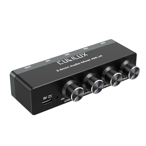 Image of Cubilux 4-Channel 3.5mm Audio Mixer, Ultra-Low-Noise Mini Audio Mixer for Sub-Mixing, 1/8 TS/TRS Input, Stereo Switcher Suitable for Guitars, Bass, Keyboards