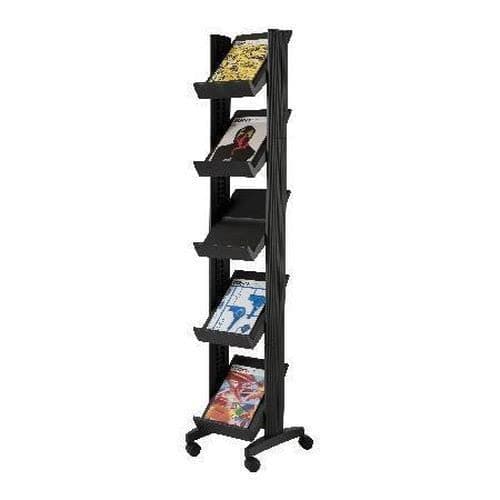 Image of Horison Industries 5-Tier Mobile Literature Display Rack 1675x327x275mm – Magazine Rack Floor with A4 Shelves for Leaflet Display Stands, Brochure Stand for Office, Retail, or Home Office Area — Black