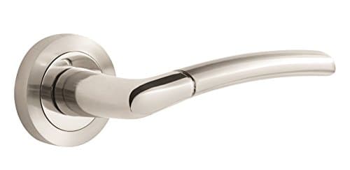 Image of Designer Levers - Augusta Lever on Rose Door Handle - Dual Finish - Polished and Satin Nickel - 1 Pair - Fixings Included - Interior Use