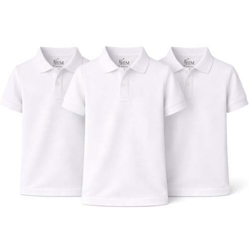 Image of KHIM Unisex Polo Short Sleeve Polycotton Boys Girls School Uniform Plain Half Sleeve Shirts Sports Wear Indoor Outdoor (UK, Age, 9 Years, 10 Years, Regular, White 3 Pack)
