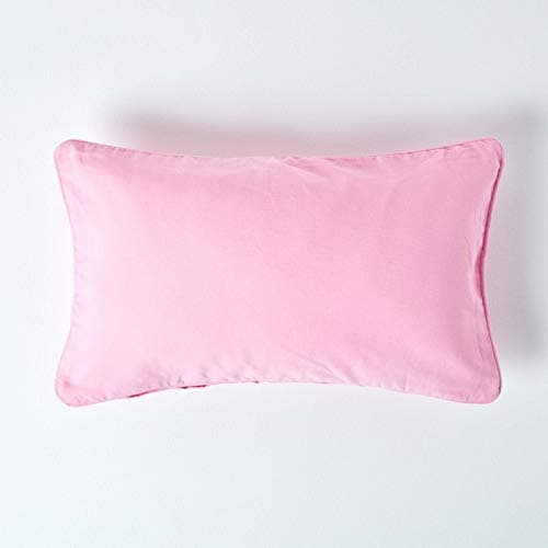 Image of HOMESCAPES - 100% Cotton Plain Pink Cushion Cover - 30 x 50 cm Rectangular - 12 x 20 Inches - Soft Baby Pink- Sofa Cushion Pillow Cover - Washable