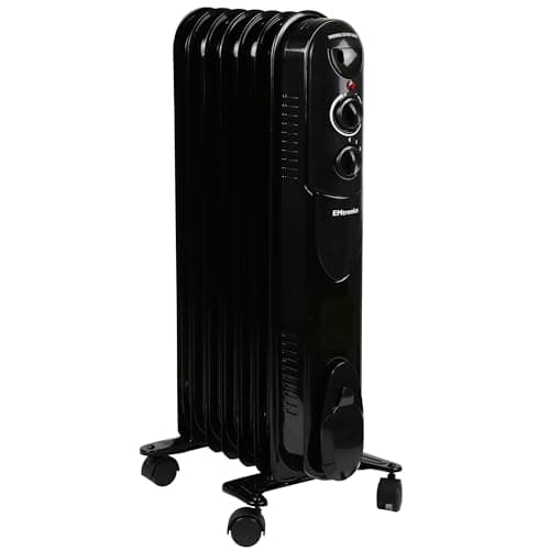 Image of EMtronics EMOFR7BLK 1500W/1.5KW 7 Fin Portable Electric Oil Filled Heater Radiator with Adjustable Thermostat and 3 Heat Settings for 15 sqm Room - Black