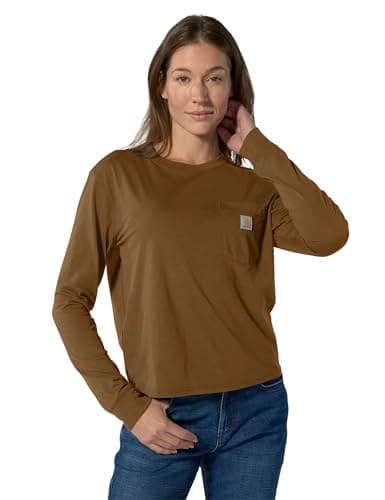 Image of Carhartt Women Long-Sleeve T-Shirt Lightweight L/S Pocket, Color:carhartt Brown, Size:L