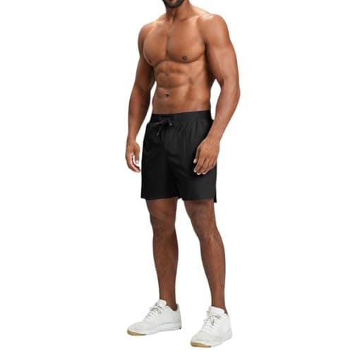Image of Men's Water Resistant Athletic Shorts, Split Quick Dry Lightweight for Running Tennis Gym Training (Black,L)