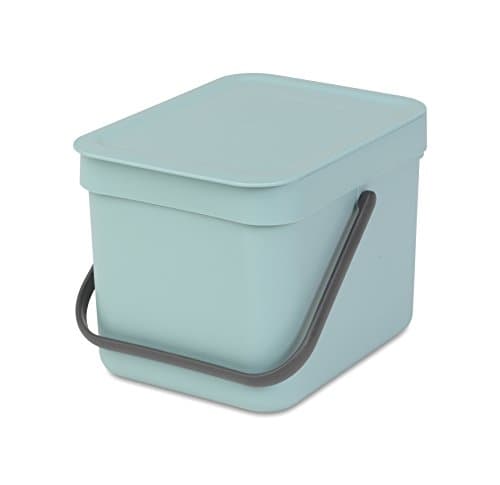 Image of Brabantia Sort & Go Food Waste Bin 6L, Small Countertop Kitchen Compost Caddy with Handle & Removable Lid, Easy Clean, Fixtures included for Wall/Cupboard Mounting, Mint