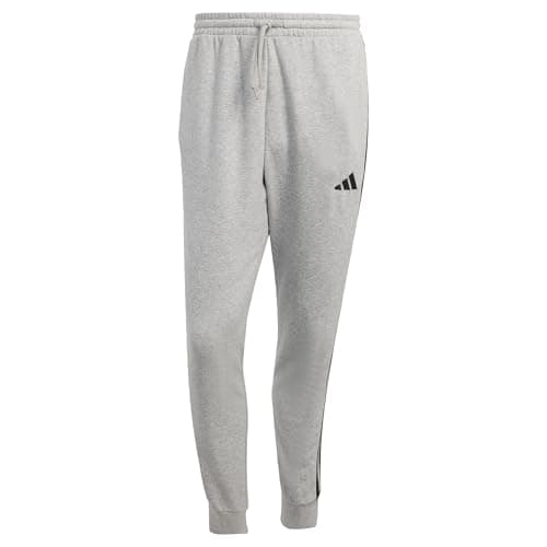 Image of adidas Men's Essential Three Stripes French Terry Pant, Medium Grey Heather/Black, XS