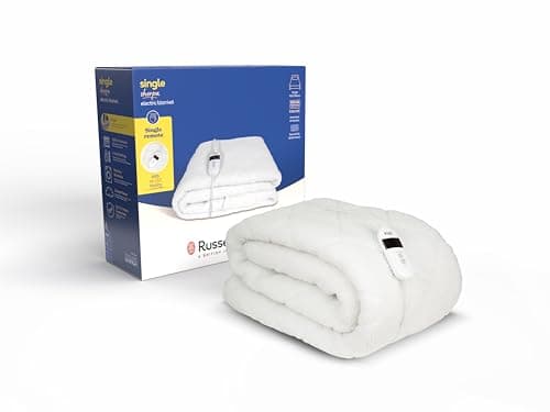 Image of Russell Hobbs Electric Blanket, Luxury Sherpa Fleece Heated Single Fitted Underblanket, 3 Heat Settings & Timer, Low Energy & Energy Efficient, Machine Washable, 90 X 190 cm, 120W, White, RHESB8001