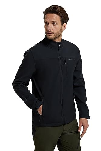 Image of Mountain Warehouse Grasmere Mens Softshell Jacket - Water Resistant Raincoat, Breathable Mens Coat, Lightweight Jacket, Bonded Fabric - Best For Spring Summer Black L