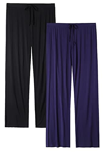 Image of Vislivin Casual Womens Pants Soft Lounge Pants Sleep Pajama Bottoms with Pocket Black/Dark Blue-1 XL