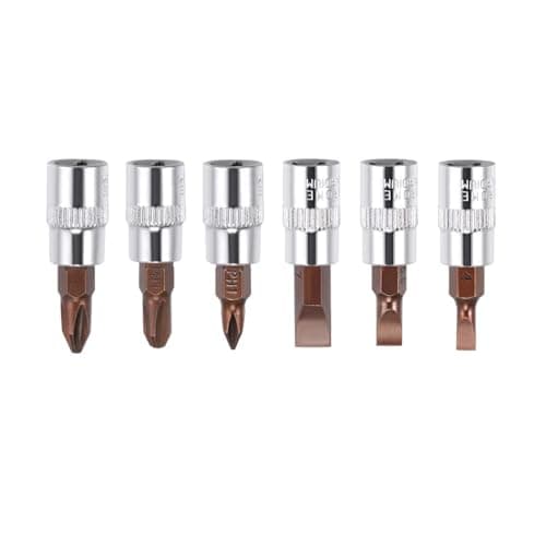 Image of TA-VIGOR 6Pcs 1/4" Drive x PH1-PH3, FD4-FD7 Key Socket Set, Premium S2 Steel Bits, 38mm Length Bit with Hex Shank Power Drill Adapter (for Hand Use Only)