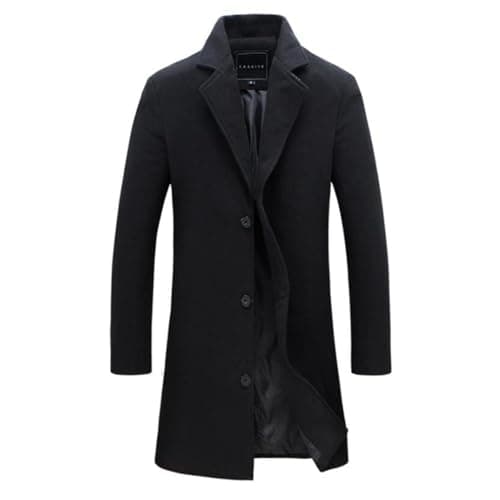 Image of WAIDFU Mens Wool Overcoat Long Trench Coat Notched Collar Regular Fit 3 Button Winter Woolen Jackets Peacoat