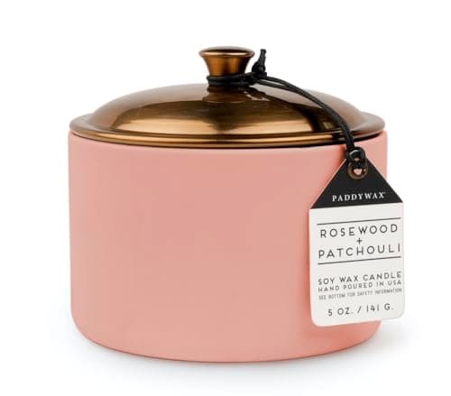 Image of Paddywax Scented Candles Minimalist Hygge Range Luxury Candle in Matte Ceramic Container with Lid, 141g, Rosewood + Patchouli