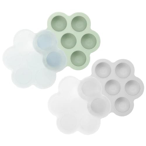 Image of PandaEar 2 Pack Silicone Baby Food Freezer Tray with Lids - 7-Portion Round Easy Pop-Out Storage Containers, Stackable Leak-Proof Molds for Homemade Purees, Vegetable, Fruit & Breast Milk (Green/Grey)