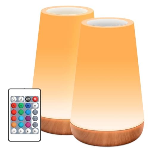 Image of Auxmir Night Light 2 Pack, LED Touch Bedside Table Lamp, 2500mAh Rechargeable Light with RGB Color Changing, Portable Lamp for Children, Kids, Bedroom, Living Room, Camping
