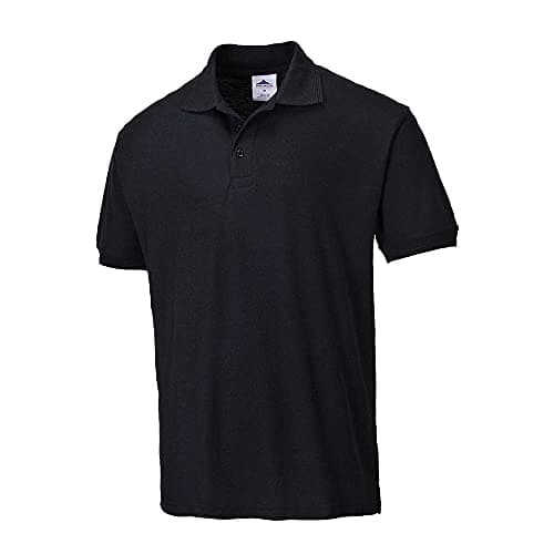 Image of Portwest B210 Naples Mens Polo Shirt Short Sleeve Pique Knit Polycotton Corporate Workwear Uniform UPF 40 Plus UV Protection Rib Collar Cuffs Twin Stitched Seams, Black, XXXL