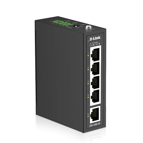 Image of D-Link DIS-100E-05 5-Port Fast Ethernet Industrial Unmanaged Switch, IP40-Rated Metal Housing, Wide -40~75°C Temperature, Dual Power Input, DIN Rail Mount, Fanless Plug-and-Play Design