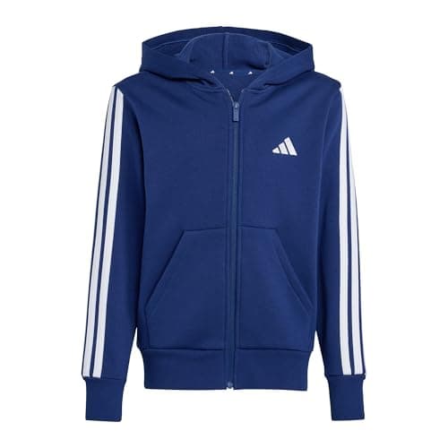 Image of adidas Unisex Kids ESSENTIALS FULL ZIP HOODIE, Dark Blue/White, 9-10 Years