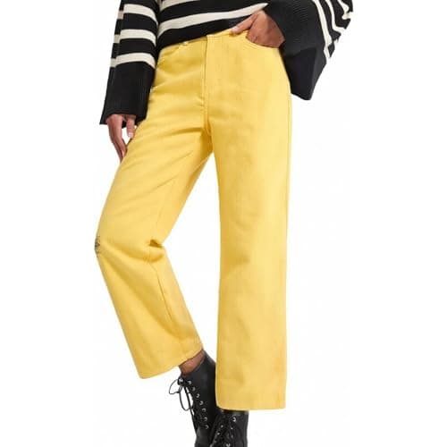 Image of YGERGWE Ladies Jeans, High Waisted Straight Leg Boyfriend Ladies Jeans Comfy Stretch Denim Trousers with Pockets for Everyday Wear Yellow