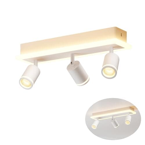 Image of LVWIT LED Ceiling Light 3 Spotlights, White GU10 Ceiling Light, Rectangular Base with Integrated Light Bar, Suitable for Living Room (No Bulb)