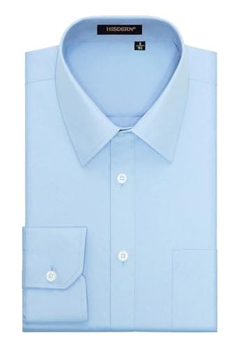 Image of Hisdern Men s Formal Dress Shirt Long Sleeve Cotton Button Down Regular Fit Shirts for Men, XL(Chest 50.4 ), Light Blue