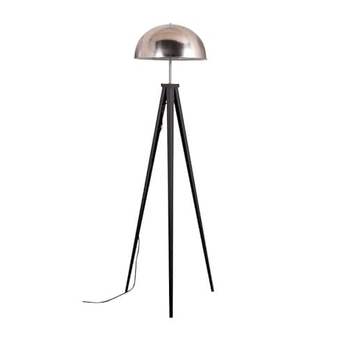 Image of MiniSun | Black Metal Tripod Standing Floor Lamp with a Silver Brushed Chrome Dome Shade | Floor Lamps & Torchieres, Home Décor & Improvement Essential | Includes Bulb