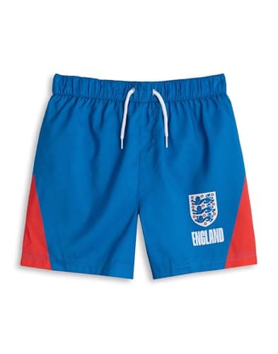 Image of Vanilla Underground England Football Team Crest Blue Swim Shorts | Boys Elastic Waistband Swimwear | Beach Pool Beachwear | Sports Apparel | England Merch - 7-8 Years
