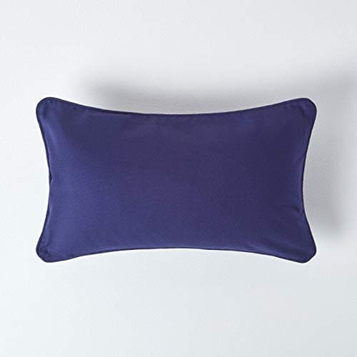 Image of HOMESCAPES - 100% Cotton Plain Navy Cushion Cover - 30 x 50 cm Rectangular - 12 x 20 Inches - Dark British Navy - Sofa Cushion Pillow Cover - Washable