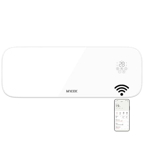 Image of MYLEK Glass Overdoor Air Curtain Heater Fan 2000W, Smart WIFI App Or Remote Control, PTC Ceramic Downflow Over Door Heater, Timer, Office, Bathroom, Commercial, (2KW White)
