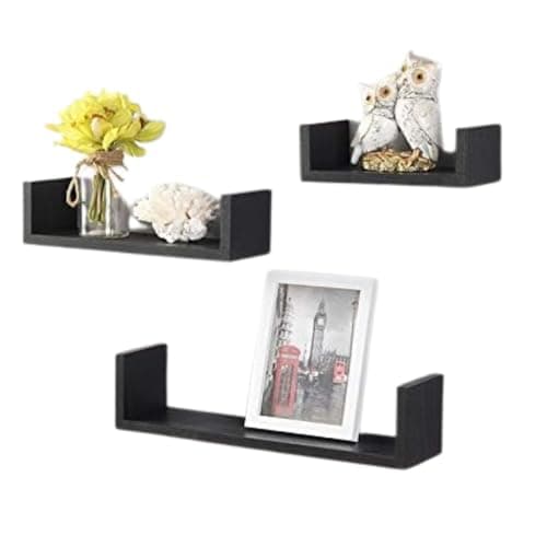 Image of spot on dealz Harmony Shelf Set of 3 Floating Wall Shelves Shelving Unit Storage Living Room Bedroom Kitchen Decorative Display Decor Furniture Black Easy to Fix