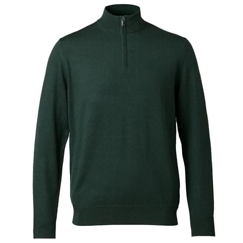 Image of Charles Tyrwhitt Jumpers for Men - Forest Green Merino Wool 1/4 Zip Jumper - Machine Washable & Temperature Regulating Knitwear for Smart & Casual Wear