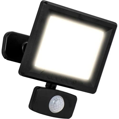 Image of Luceco Outdoor Security LED Floodlight with PIR Motion Sensor for Driveways, Walkways and Gardens, Fit & Tilt Multi-Positioning, Exterior Lighting, Essence, Black, IP65, 20W, 2100lm, 4000K, EFLD20B40P