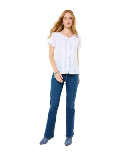 Image of Joe Browns Women's Broderie Tassel Tie Button Up Top, Regular, White, UK 8