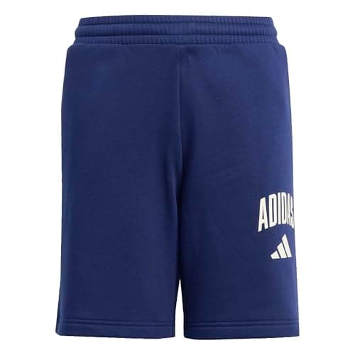 Image of adidas Unisex Kids Seasonals Collegiate Typography Short, Dark Blue/Off White, 7-8 Years