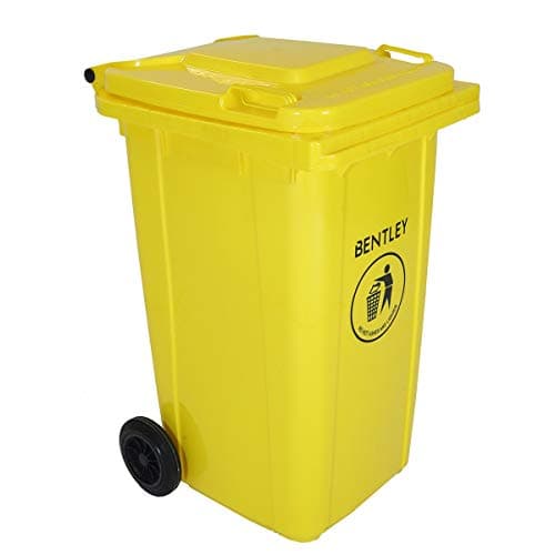 Image of CHARLES BENTLEY Wheelie Bin, 240 Litre, Yellow Wheelie Bin, Weatherproof, Durable, High Density Polyethylene, Two Wheels, Ultra Violet Resistant, Robust, Frost and Chemical Exposure (99x73x58.5cm)